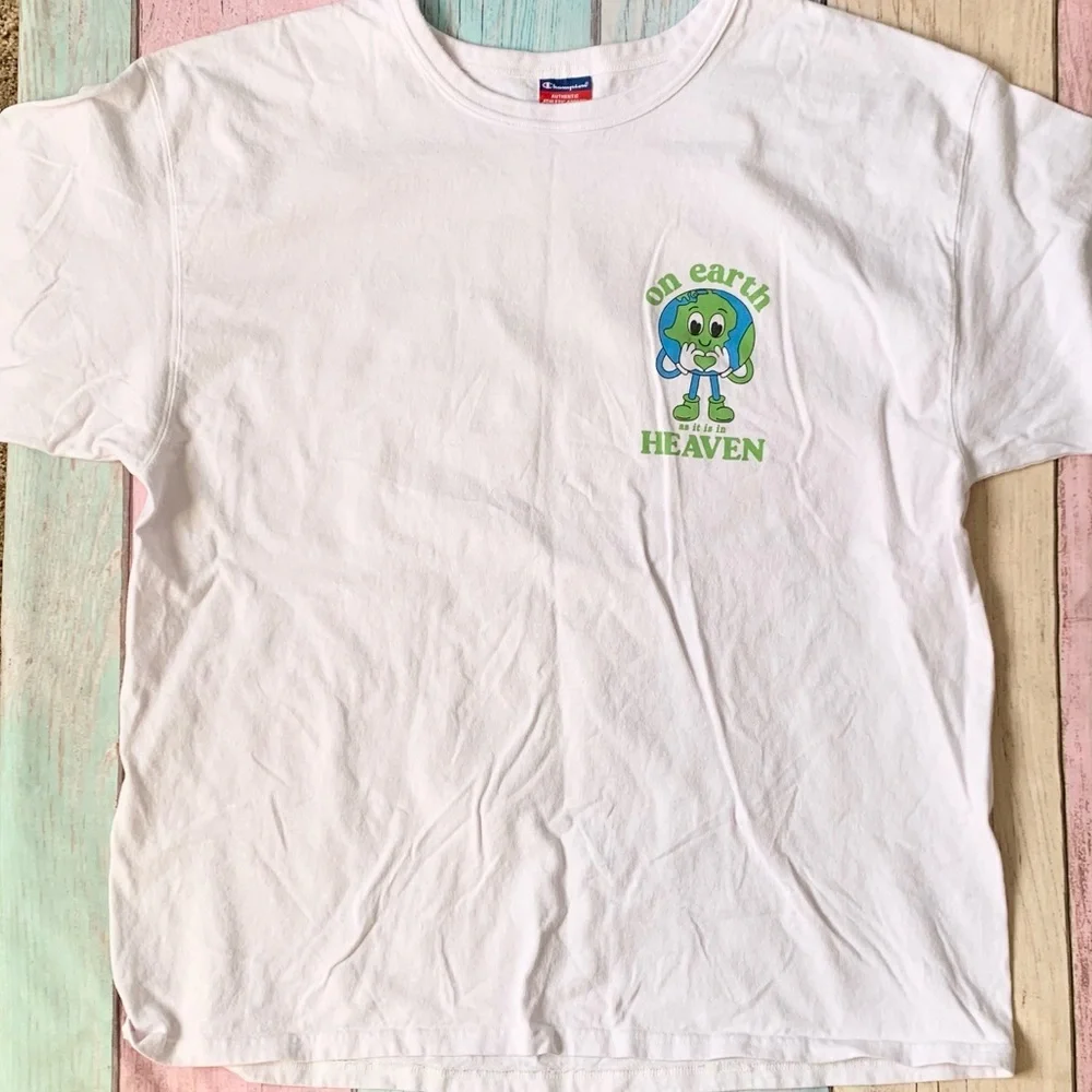 Champion White Short Sleeve Graphic Tee with Green Earth Print - Picture 2 of 6